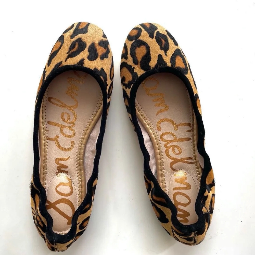 SAM EDELMAN LEOPARD PRINT LEATHER FLATS BALLERINA SHOES  US 7